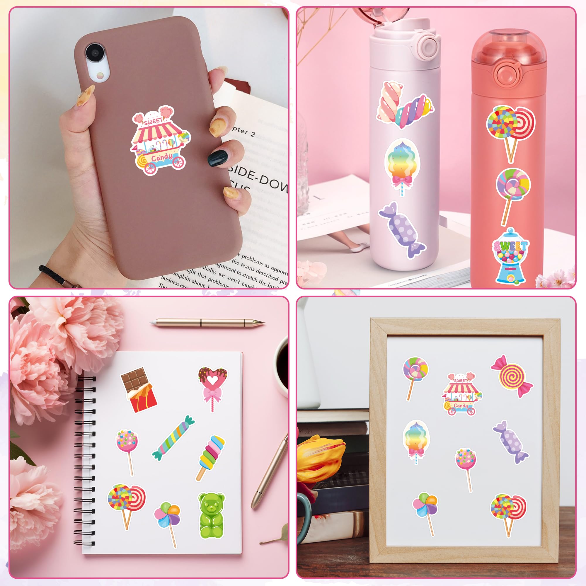 BeYumi 1000-Piece Candy Party Sticker Roll - Waterproof Vinyl Sweets Decals for Laptops, Water Bottles, Scrapbooking