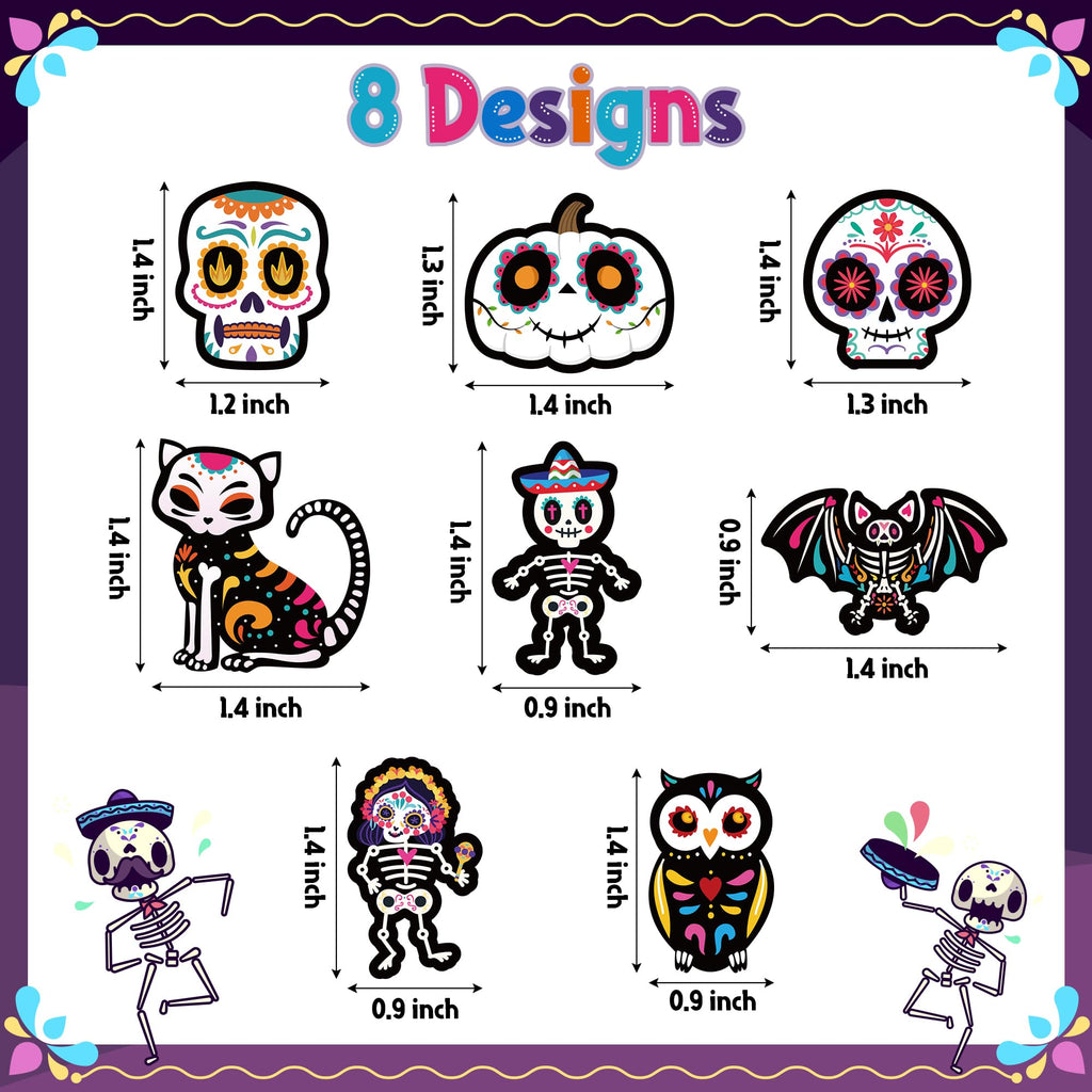 BeYumi 1000Pcs Day of the Dead Stickers – Sugar Skull, Skeleton Cat, Halloween & Mexican Fiesta Decals, Waterproof for Laptop, Water Bottle, Party Supplies