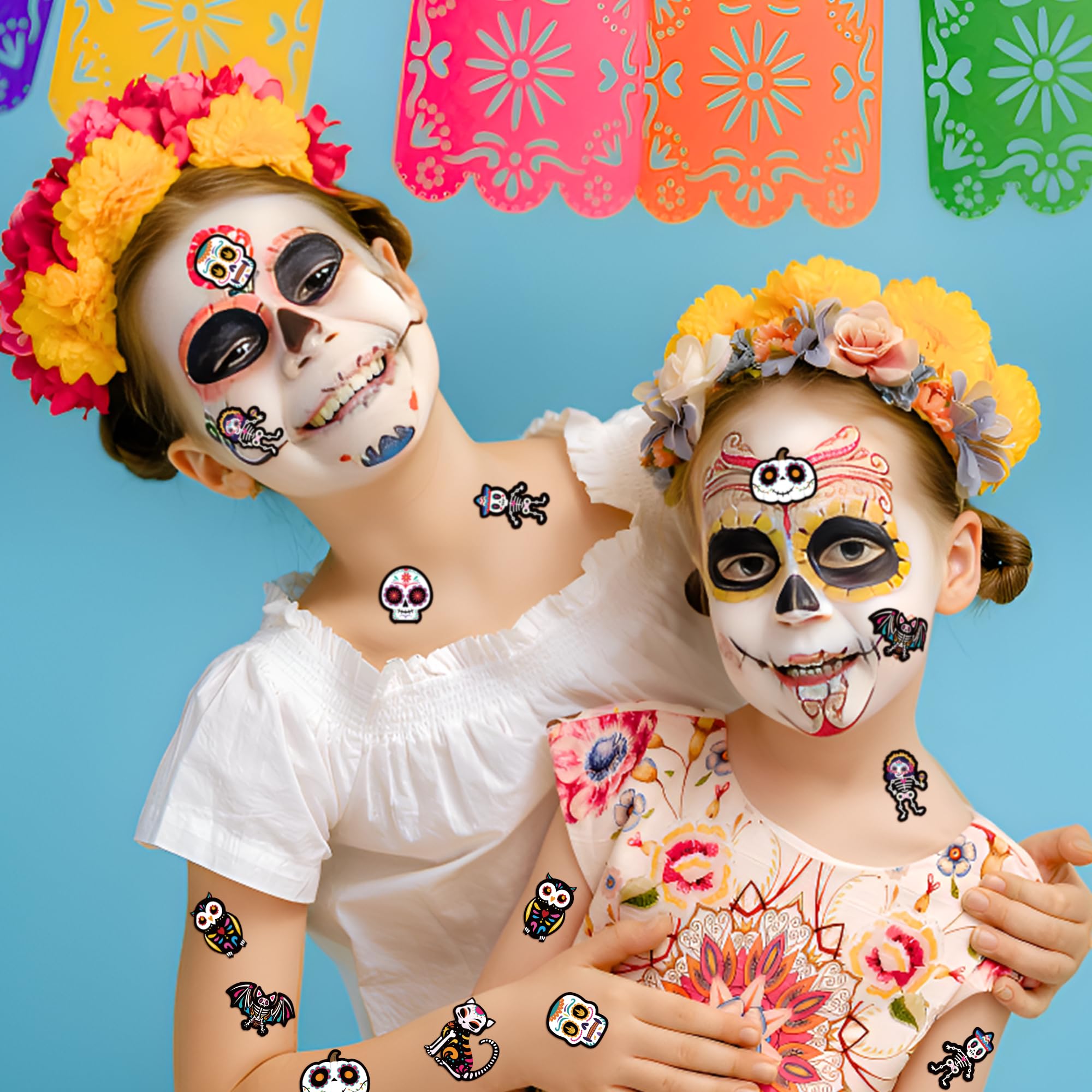 BeYumi 1000Pcs Day of the Dead Stickers – Sugar Skull, Skeleton Cat, Halloween & Mexican Fiesta Decals, Waterproof for Laptop, Water Bottle, Party Supplies