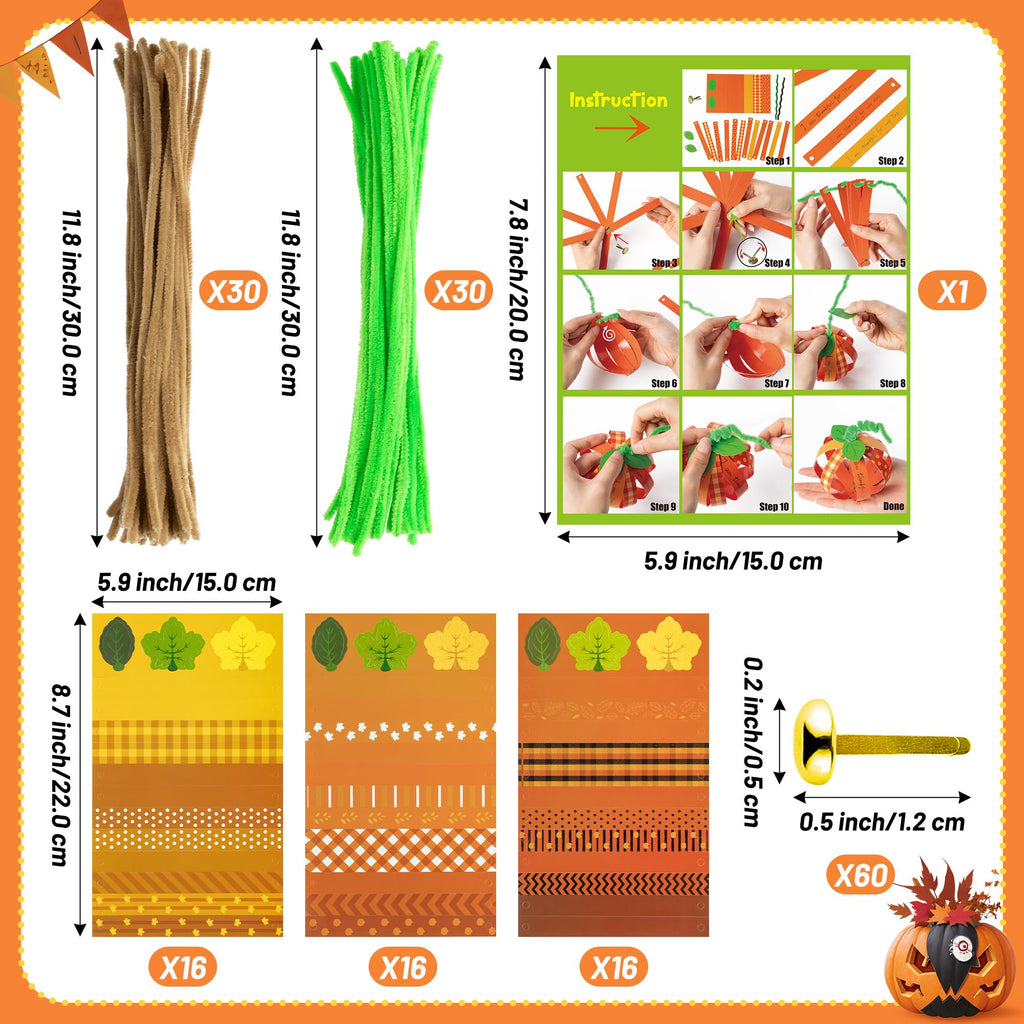 BeYumi Paper Strip Pumpkin Craft Kit - 36 Pcs Halloween DIY for Kids, Fall Thanksgiving Gratitude Activity