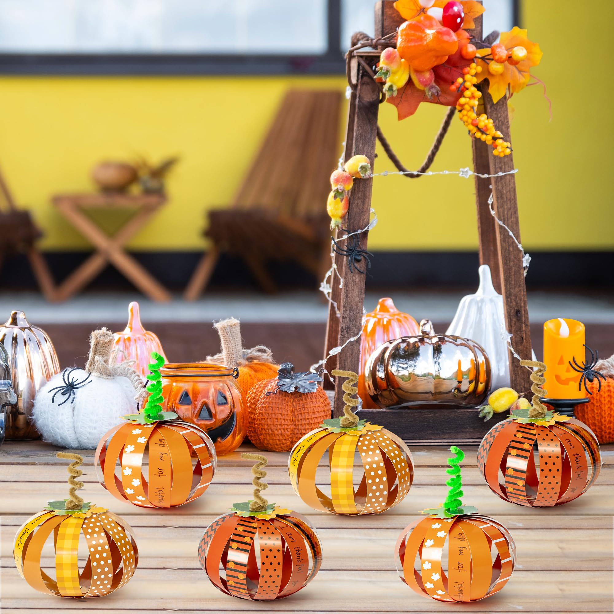 BeYumi Paper Strip Pumpkin Craft Kit - 36 Pcs Halloween DIY for Kids, Fall Thanksgiving Gratitude Activity