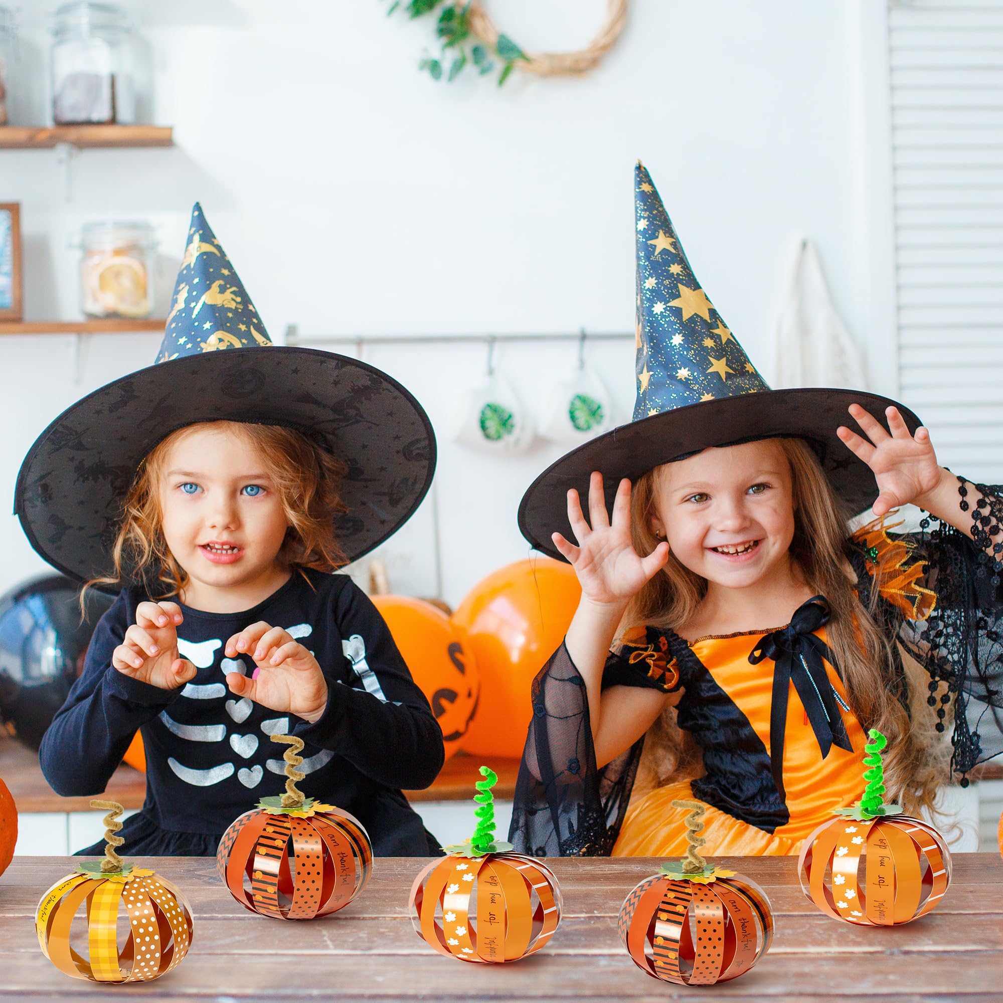 BeYumi Paper Strip Pumpkin Craft Kit - 36 Pcs Halloween DIY for Kids, Fall Thanksgiving Gratitude Activity