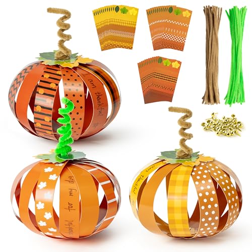 BeYumi Paper Strip Pumpkin Craft Kit - 36 Pcs Halloween DIY for Kids, Fall Thanksgiving Gratitude Activity