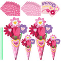 BeYumi Valentine's Day Craft Kit: 24-Piece Pink Flower Bouquet Set for Kids DIY Heart Gifts