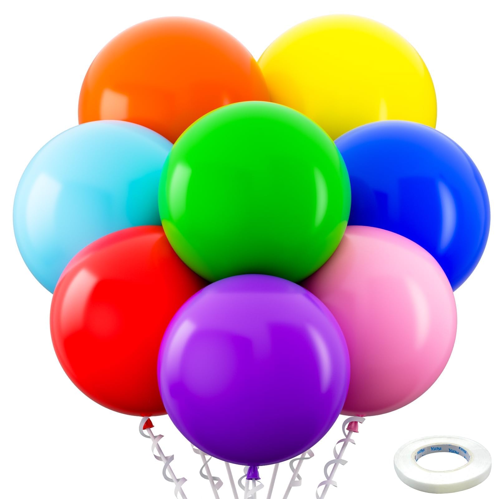 Bezente 36-Inch Rainbow Giant Balloons - 8 Pack Jumbo Latex for Birthday and Party Decor
