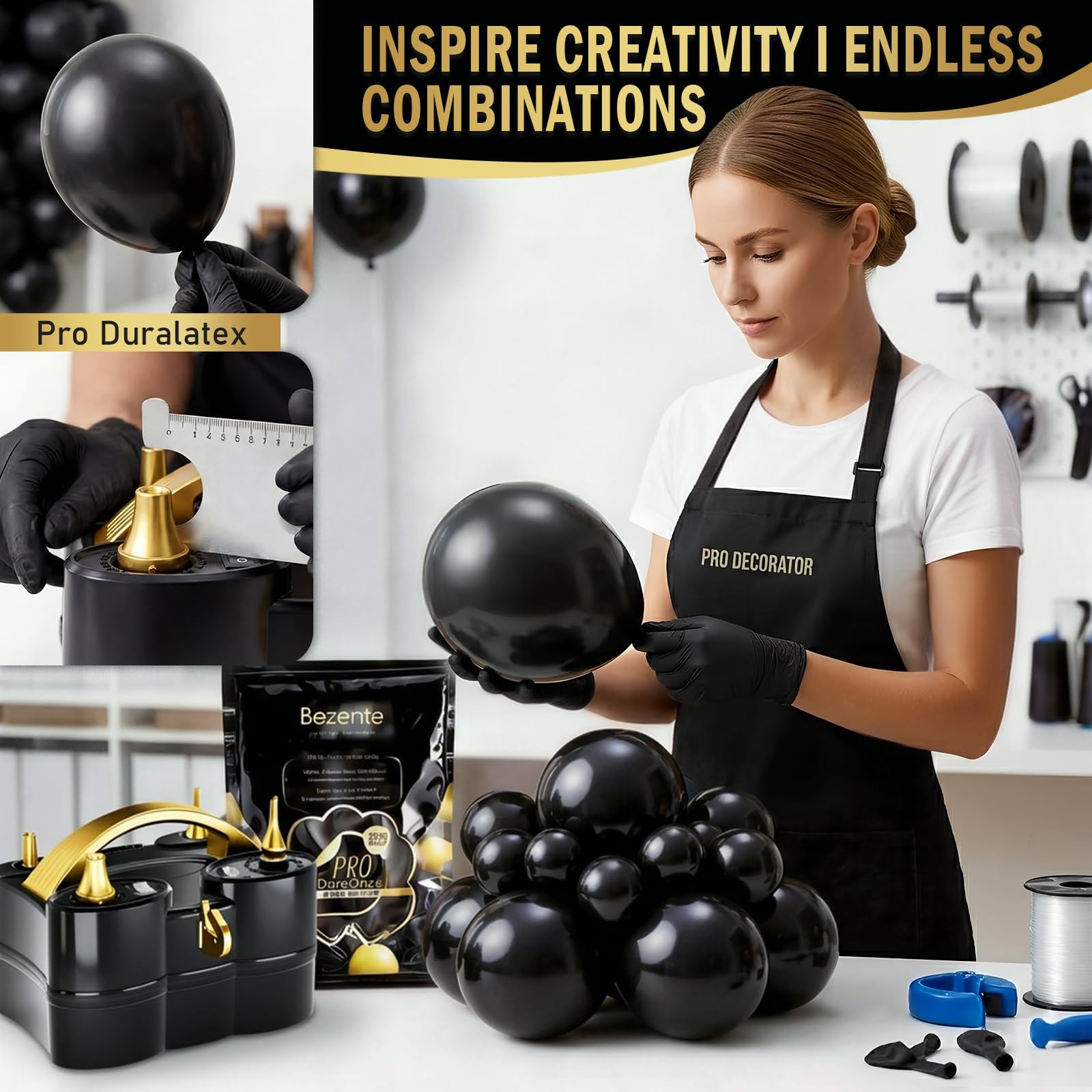 Bezente Pro Duralatex Black Balloons - 100 Pack 12 Inch Extra-Thick for Long-Lasting Party Decor