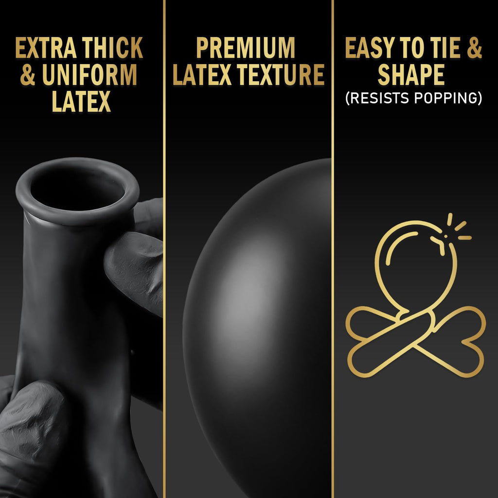 Bezente Pro Duralatex Black Balloons - 100 Pack 12 Inch Extra-Thick for Long-Lasting Party Decor