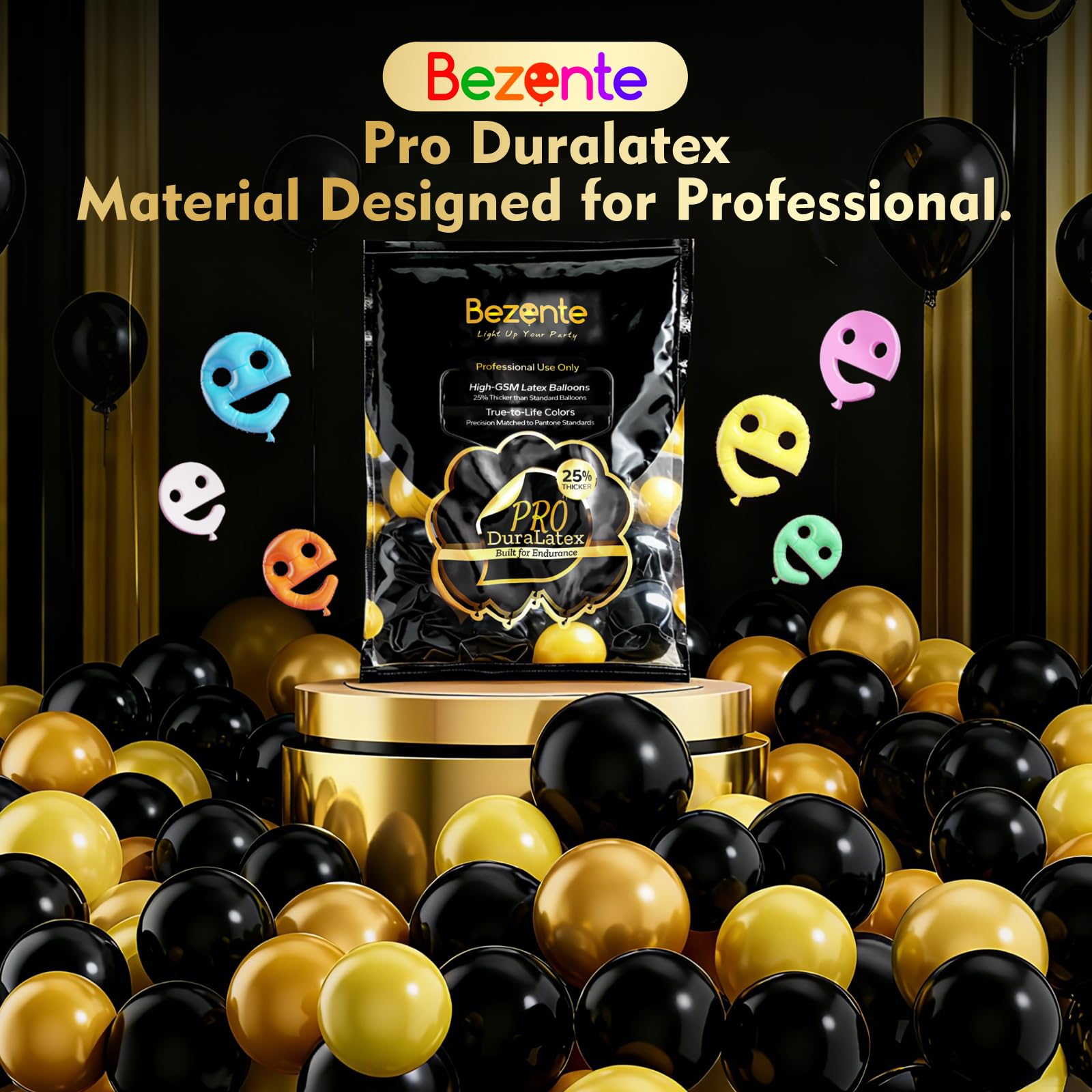 Bezente Pro Duralatex Black Balloons - 100 Pack 12 Inch Extra-Thick for Long-Lasting Party Decor