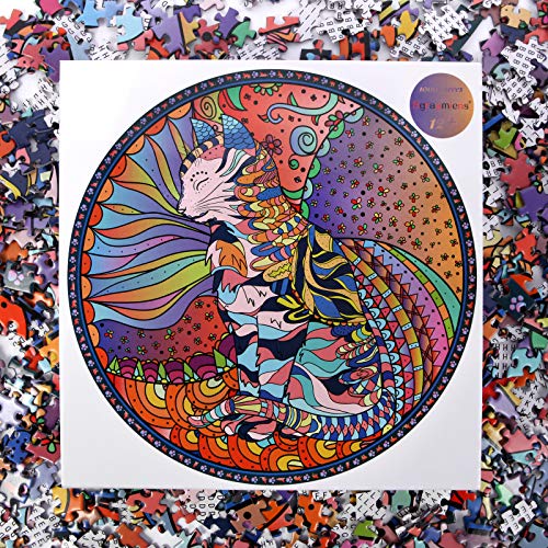 Bgraamiens Mandala Cat 1000 Piece Round Jigsaw Puzzle – Advanced Challenge with Letter-Sorted Back
