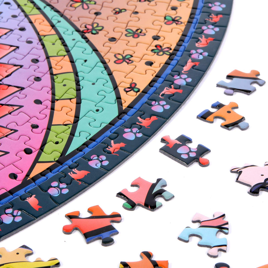 Bgraamiens Mandala Cat 1000 Piece Round Jigsaw Puzzle – Advanced Challenge with Letter-Sorted Back