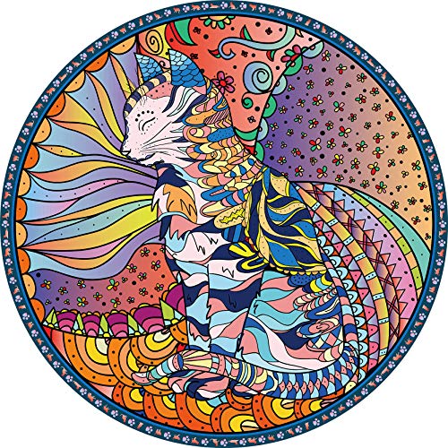 Bgraamiens Mandala Cat 1000 Piece Round Jigsaw Puzzle – Advanced Challenge with Letter-Sorted Back