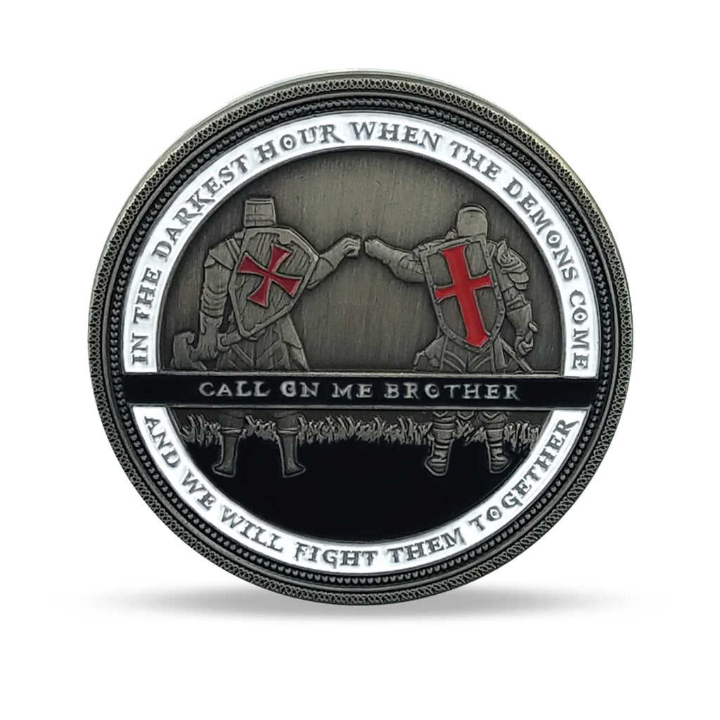 BHealthLife Knight Templar Challenge Coin – Antique Silver Finish with 'Call On Me Brother' Inscription