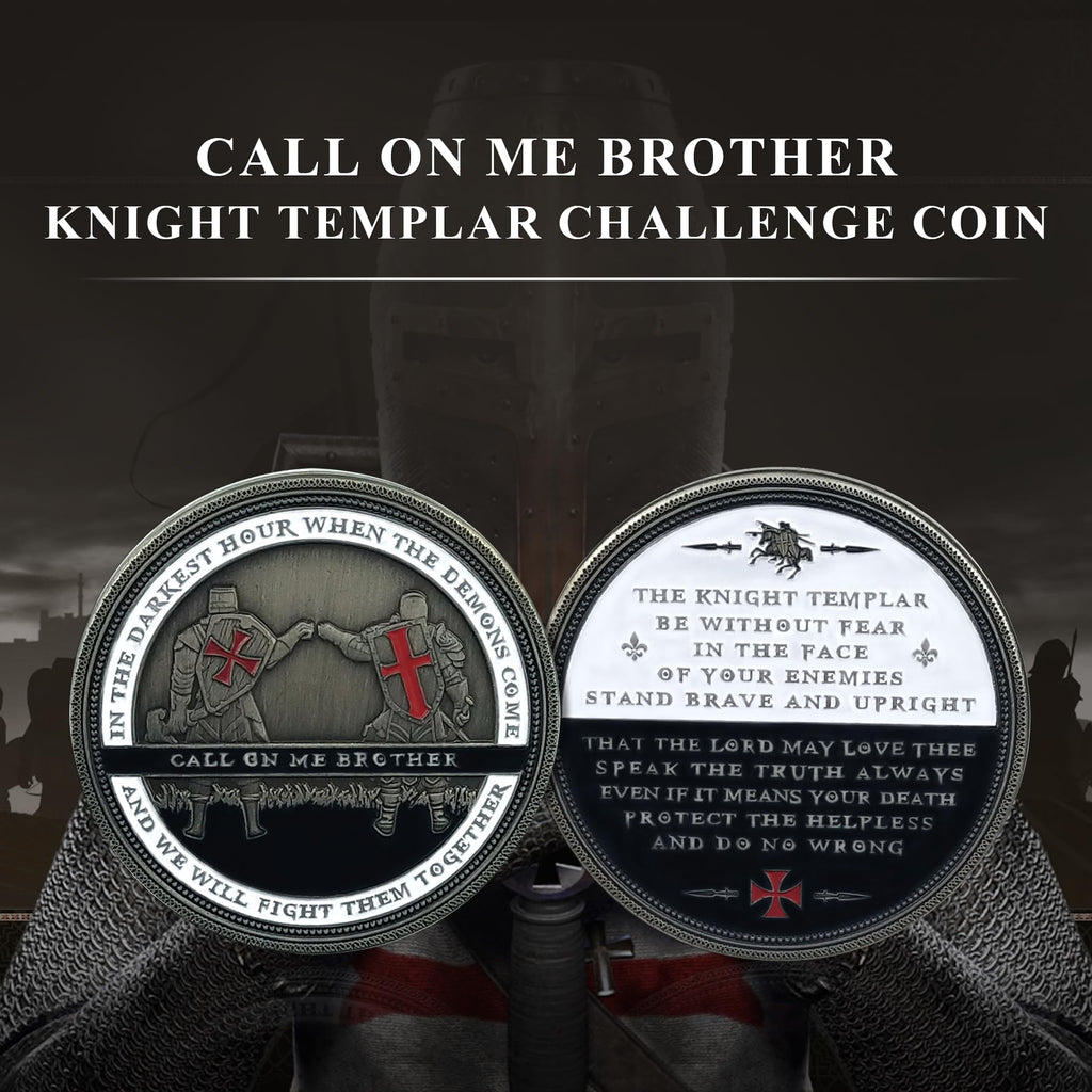 BHealthLife Knight Templar Challenge Coin – Antique Silver Finish with 'Call On Me Brother' Inscription