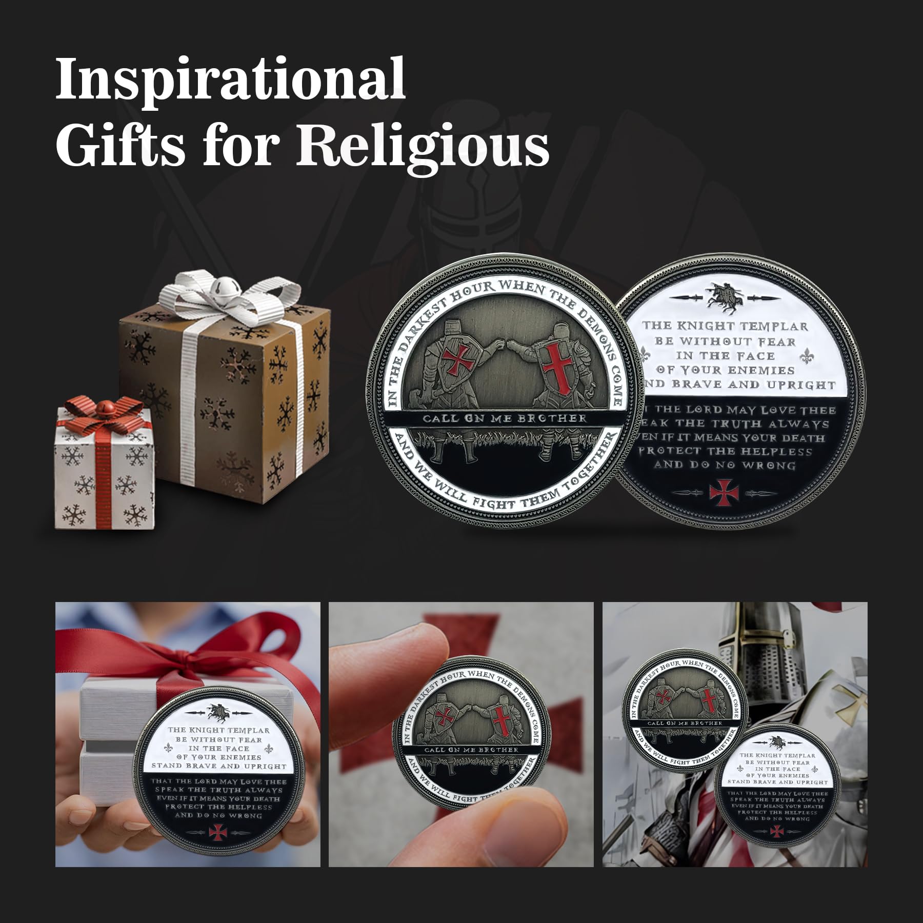 BHealthLife Knight Templar Challenge Coin – Antique Silver Finish with 'Call On Me Brother' Inscription