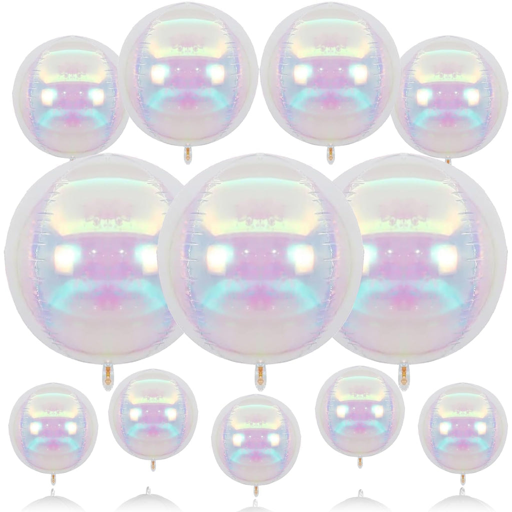 Biapian 12-Pack Iridescent Foil Balloons (10"/15"/22") – 4D Clear Balloon Set for Mermaid Birthday, Wedding, Baby Shower Decor