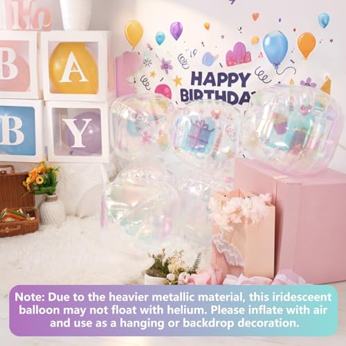 Biapian 12-Pack Iridescent Foil Balloons (10"/15"/22") – 4D Clear Balloon Set for Mermaid Birthday, Wedding, Baby Shower Decor