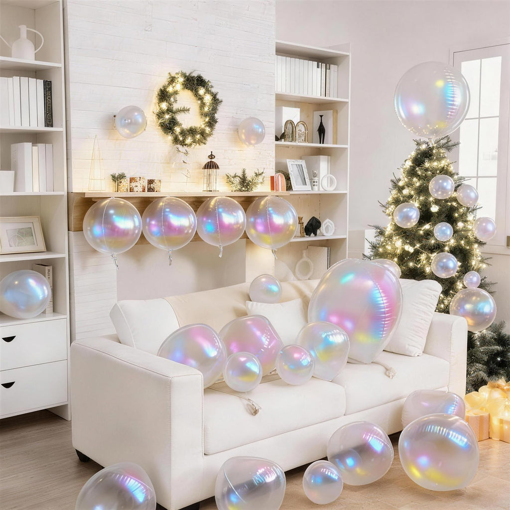 Biapian 12-Pack Iridescent Foil Balloons (10"/15"/22") – 4D Clear Balloon Set for Mermaid Birthday, Wedding, Baby Shower Decor