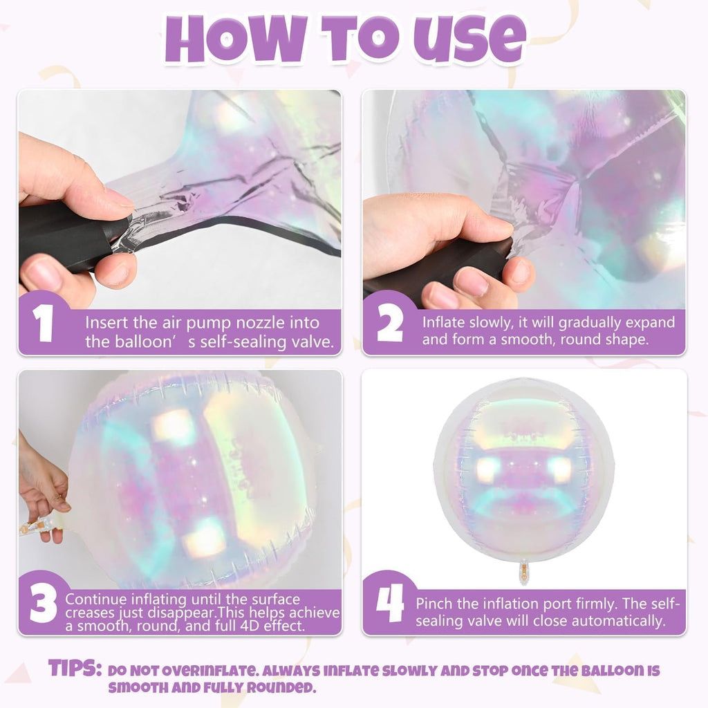 Biapian 12-Pack Iridescent Foil Balloons (10"/15"/22") – 4D Clear Balloon Set for Mermaid Birthday, Wedding, Baby Shower Decor