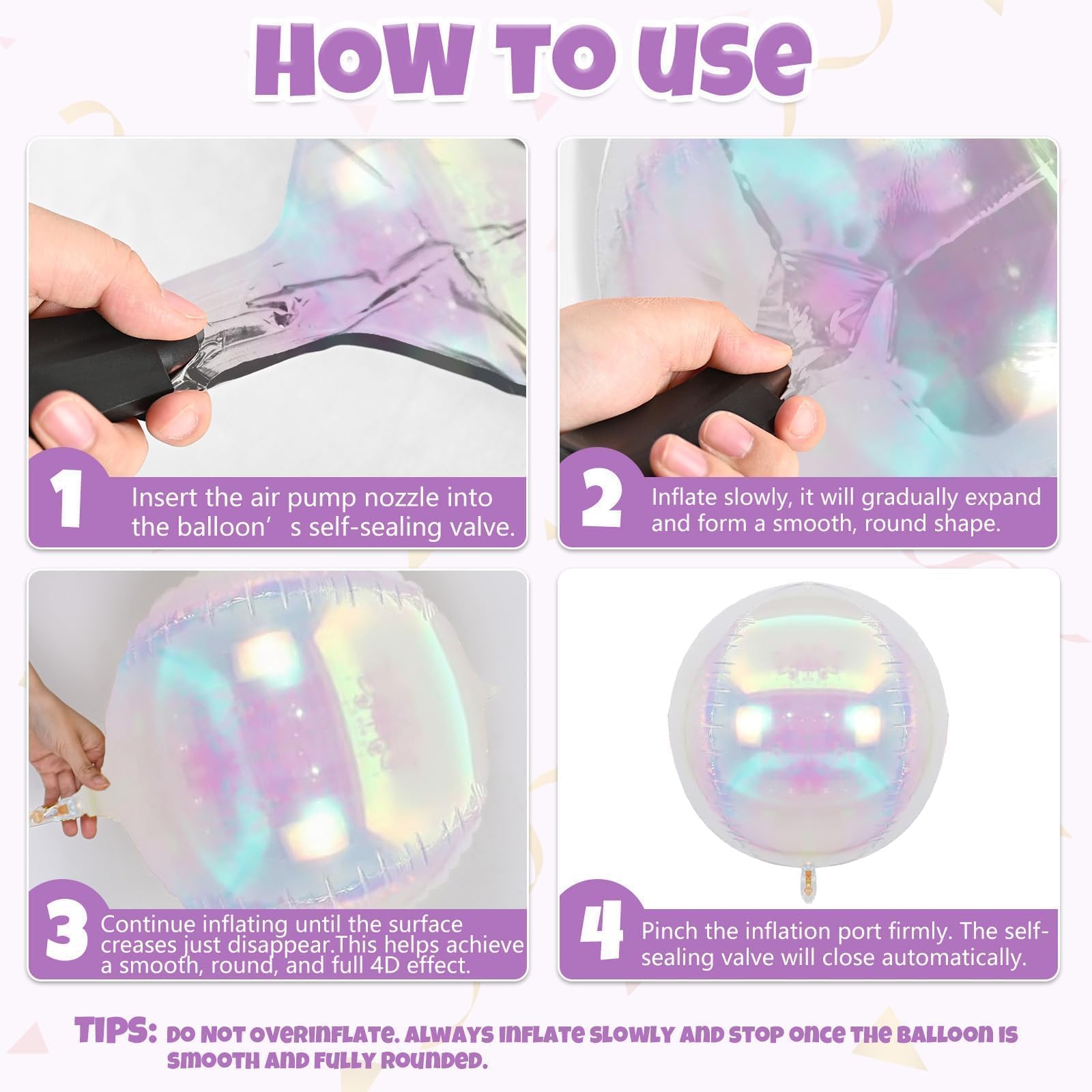 Biapian 12-Pack Iridescent Foil Balloons (10"/15"/22") – 4D Clear Balloon Set for Mermaid Birthday, Wedding, Baby Shower Decor