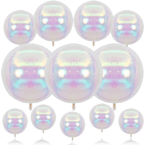 Biapian 12-Pack Iridescent Foil Balloons (10"/15"/22") – 4D Clear Balloon Set for Mermaid Birthday, Wedding, Baby Shower Decor
