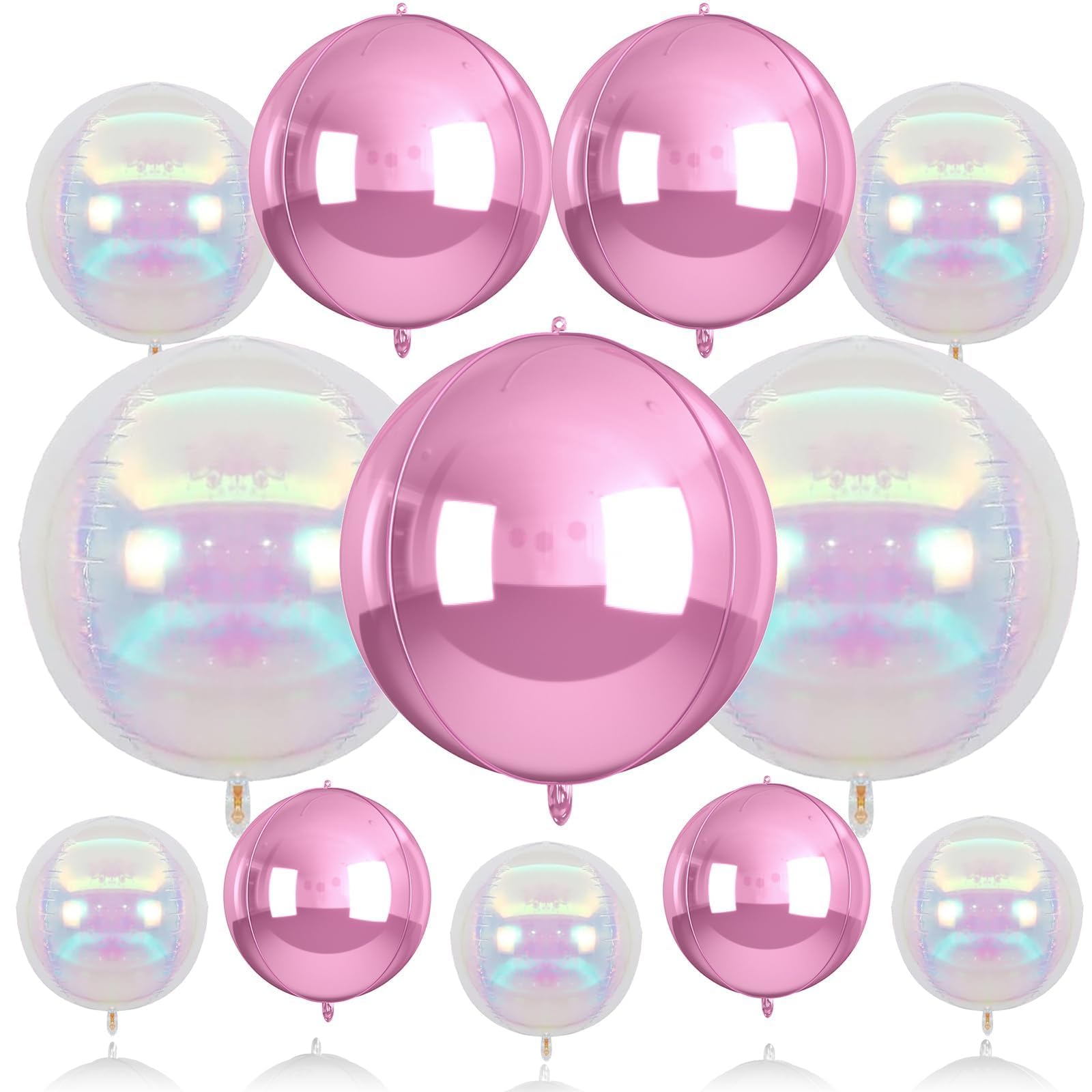 Biapian 12-Pack Pink Iridescent Foil Balloons – 4 Sizes (10-22 Inch) for Party Decor