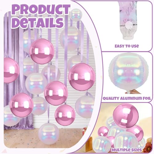 Biapian 12-Pack Pink Iridescent Foil Balloons – 4 Sizes (10-22 Inch) for Party Decor