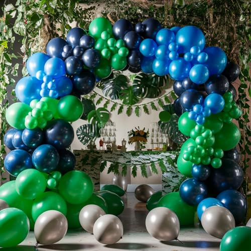 Biapian Blue and Green Balloon Garland Kit – Dark Green, Navy Blue, Grey – 94-Piece Balloon Arch for Jungle Theme Parties, Birthdays, Baby Showers, Weddings