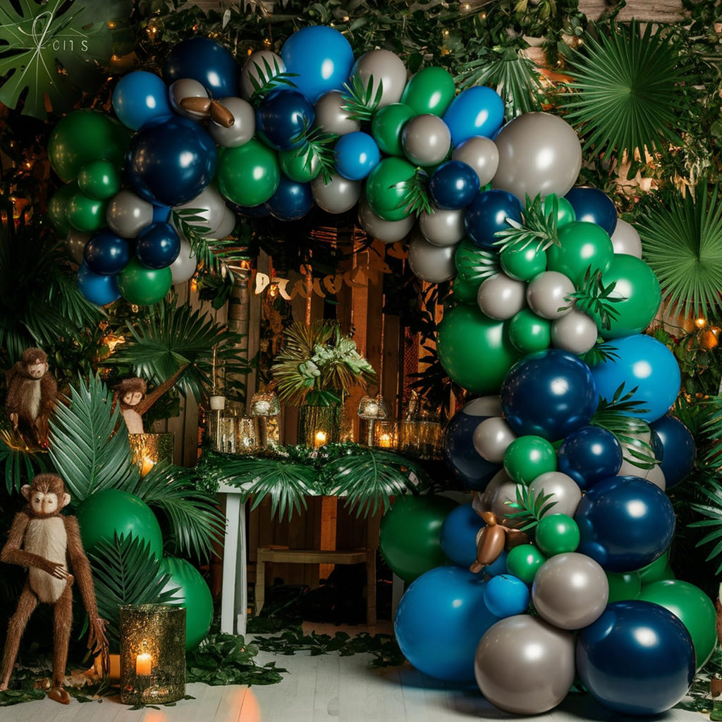 Biapian Blue and Green Balloon Garland Kit – Dark Green, Navy Blue, Grey – 94-Piece Balloon Arch for Jungle Theme Parties, Birthdays, Baby Showers, Weddings