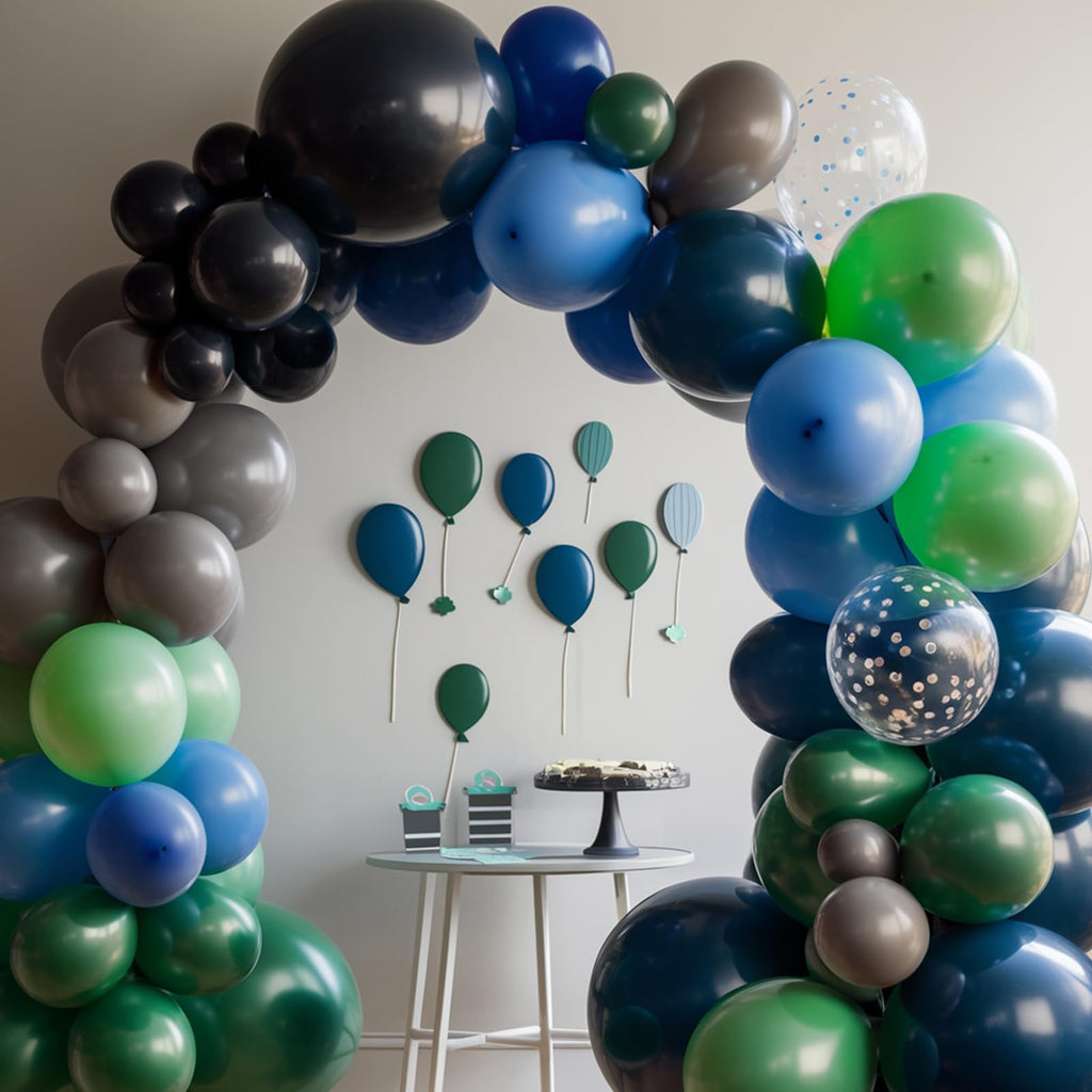 Biapian Blue and Green Balloon Garland Kit – Dark Green, Navy Blue, Grey – 94-Piece Balloon Arch for Jungle Theme Parties, Birthdays, Baby Showers, Weddings