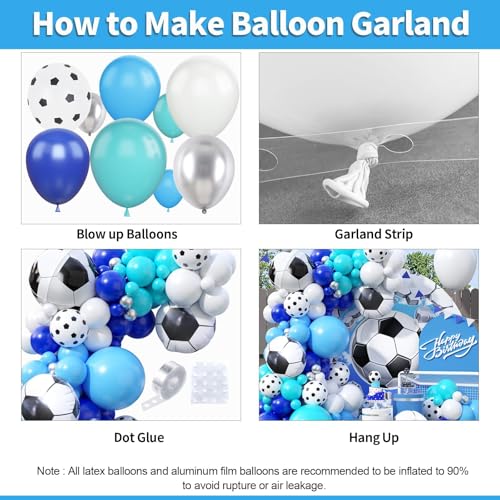 Biapian Soccer Balloon Arch Kit with 4D Football Foil Balloons - Royal Blue, White, Metallic Silver Latex Balloons for Party Decorations