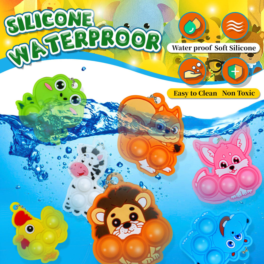 BicMan 30-Pack Animal Pop It Keychains – Bulk Party Favors for Kids, Classroom Prizes, Sensory Fidget Toys