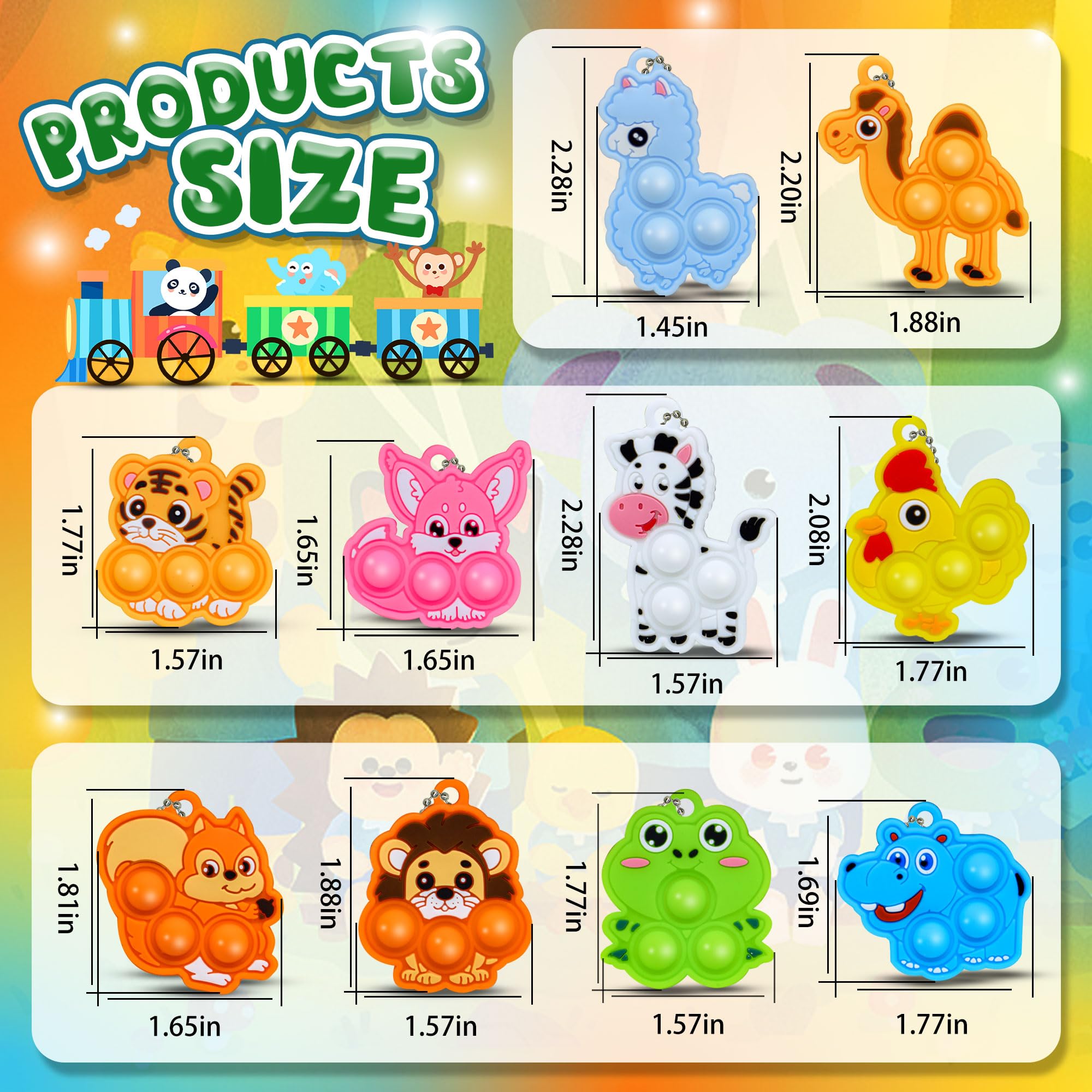 BicMan 30-Pack Animal Pop It Keychains – Bulk Party Favors for Kids, Classroom Prizes, Sensory Fidget Toys