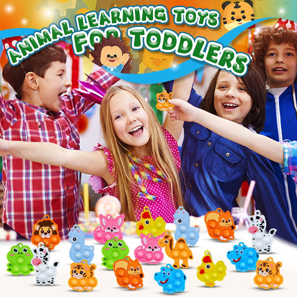 BicMan 30-Pack Animal Pop It Keychains – Bulk Party Favors for Kids, Classroom Prizes, Sensory Fidget Toys
