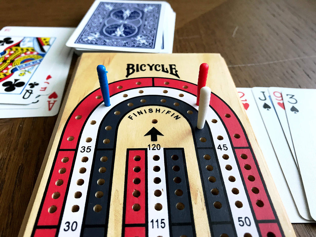 Bicycle 3-Track Wooden Cribbage Board – Patriotic Design with Storage