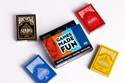 Bicycle 4-in-1 Card Game Pack – Euchre, Hearts, Spades & Solitaire Decks