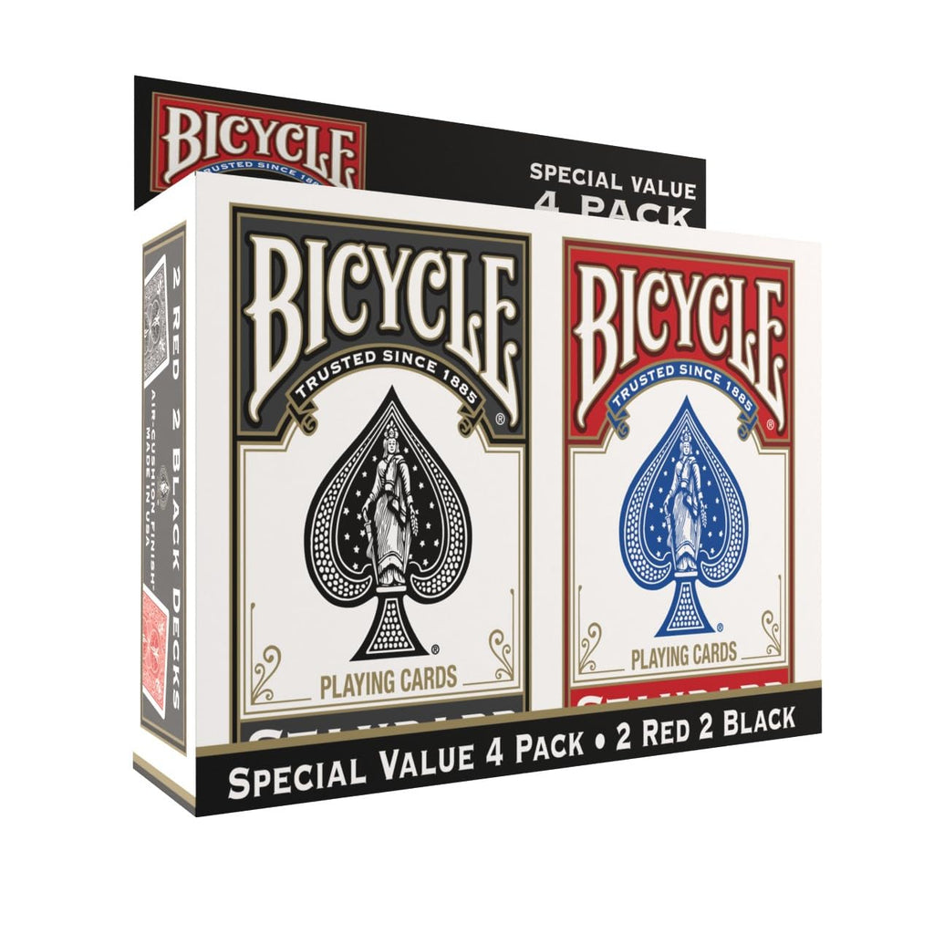 Bicycle Playing Cards 4 Pack: Standard Index Poker Decks in Red and Black for Games & Magic