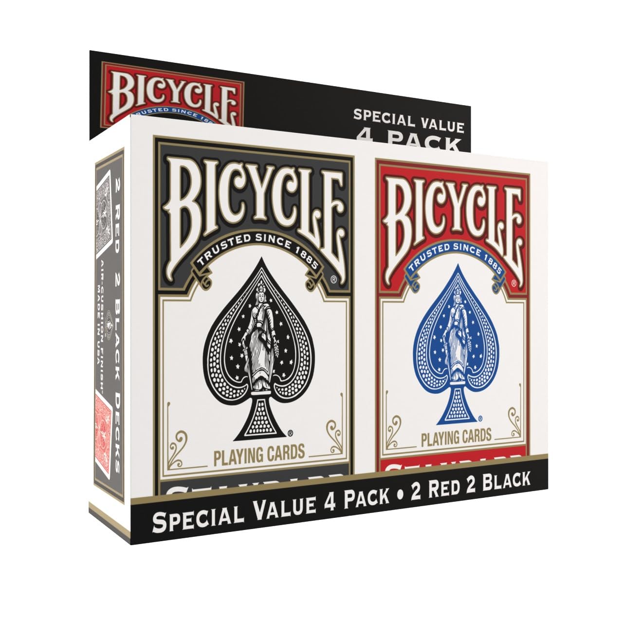 Bicycle Playing Cards 4 Pack: Standard Index Poker Decks in Red and Black for Games & Magic