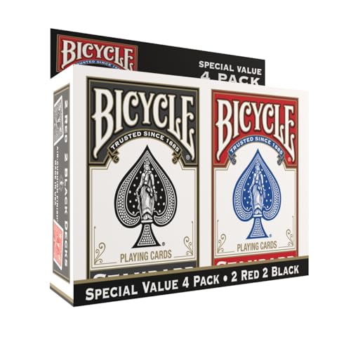 Bicycle Playing Cards 4 Pack: Standard Index Poker Decks in Red and Black for Games & Magic