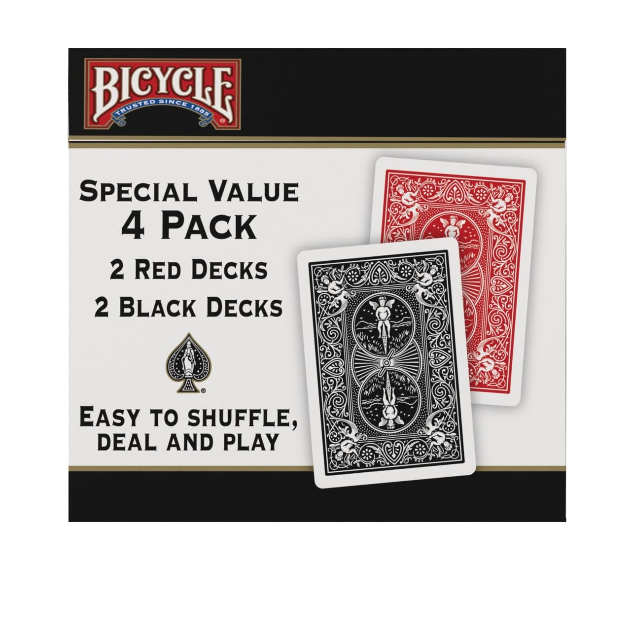 Bicycle Playing Cards 4 Pack: Standard Index Poker Decks in Red and Black for Games & Magic