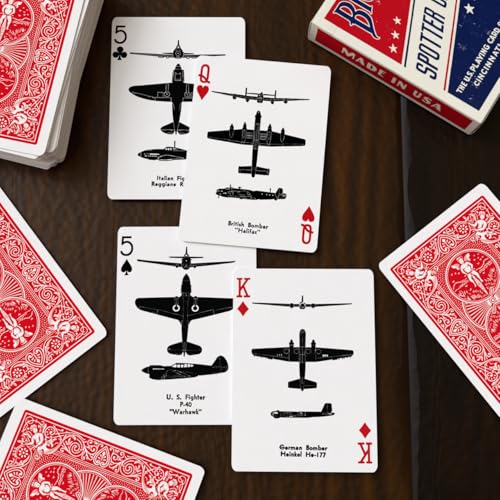 Bicycle Spotter (Red) Playing Cards Deck – WWII Aircraft Silhouette Reproduction, Standard Size, Made in USA