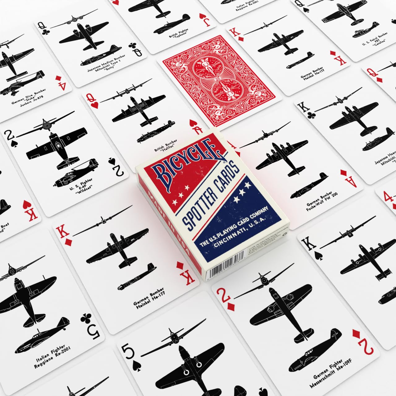 Bicycle Spotter (Red) Playing Cards Deck – WWII Aircraft Silhouette Reproduction, Standard Size, Made in USA