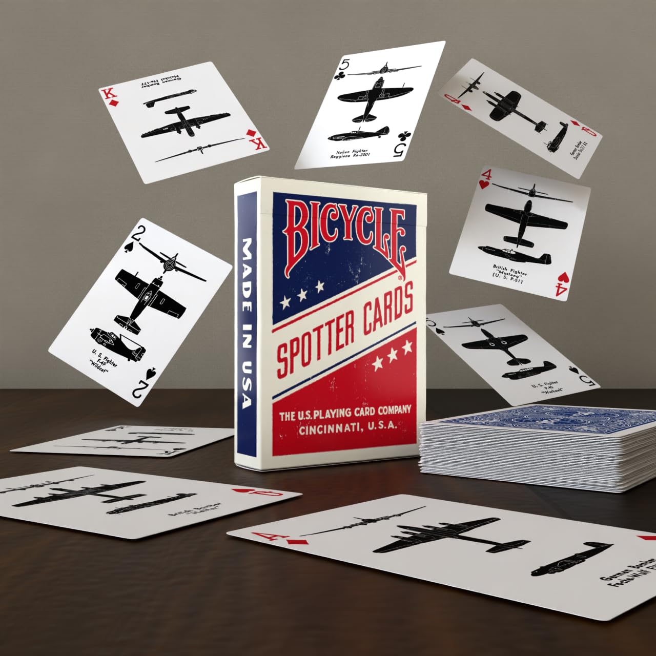 Bicycle Spotter WWII Aircraft Playing Cards – Blue Reproduction Deck with Rider Back, 52 Cards