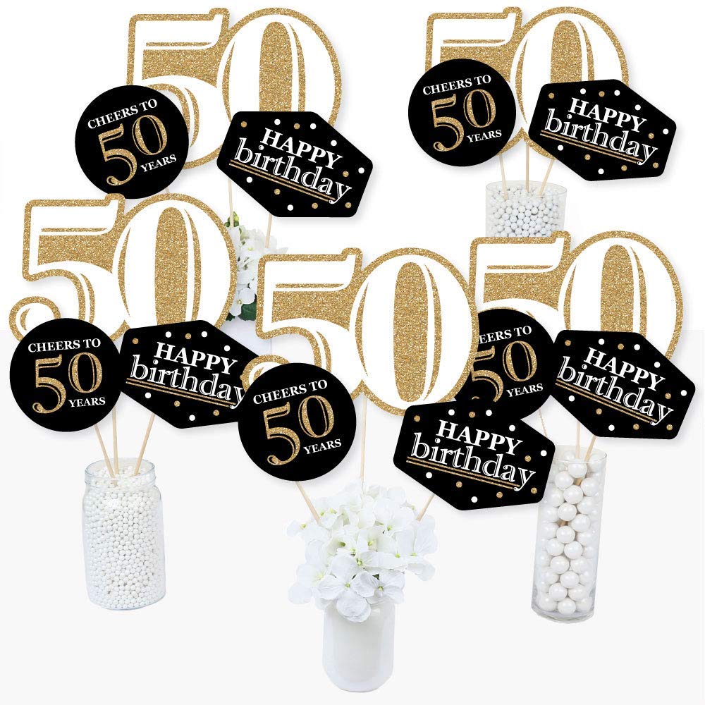 Big Dot of Happiness 50th Birthday Gold Centerpiece Sticks - 15 Piece Set