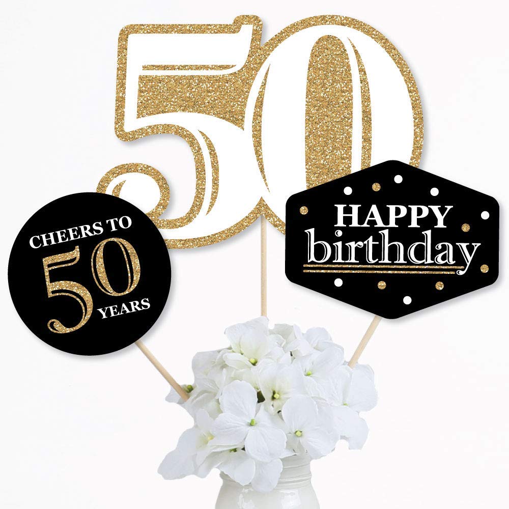 Big Dot of Happiness 50th Birthday Gold Centerpiece Sticks - 15 Piece Set