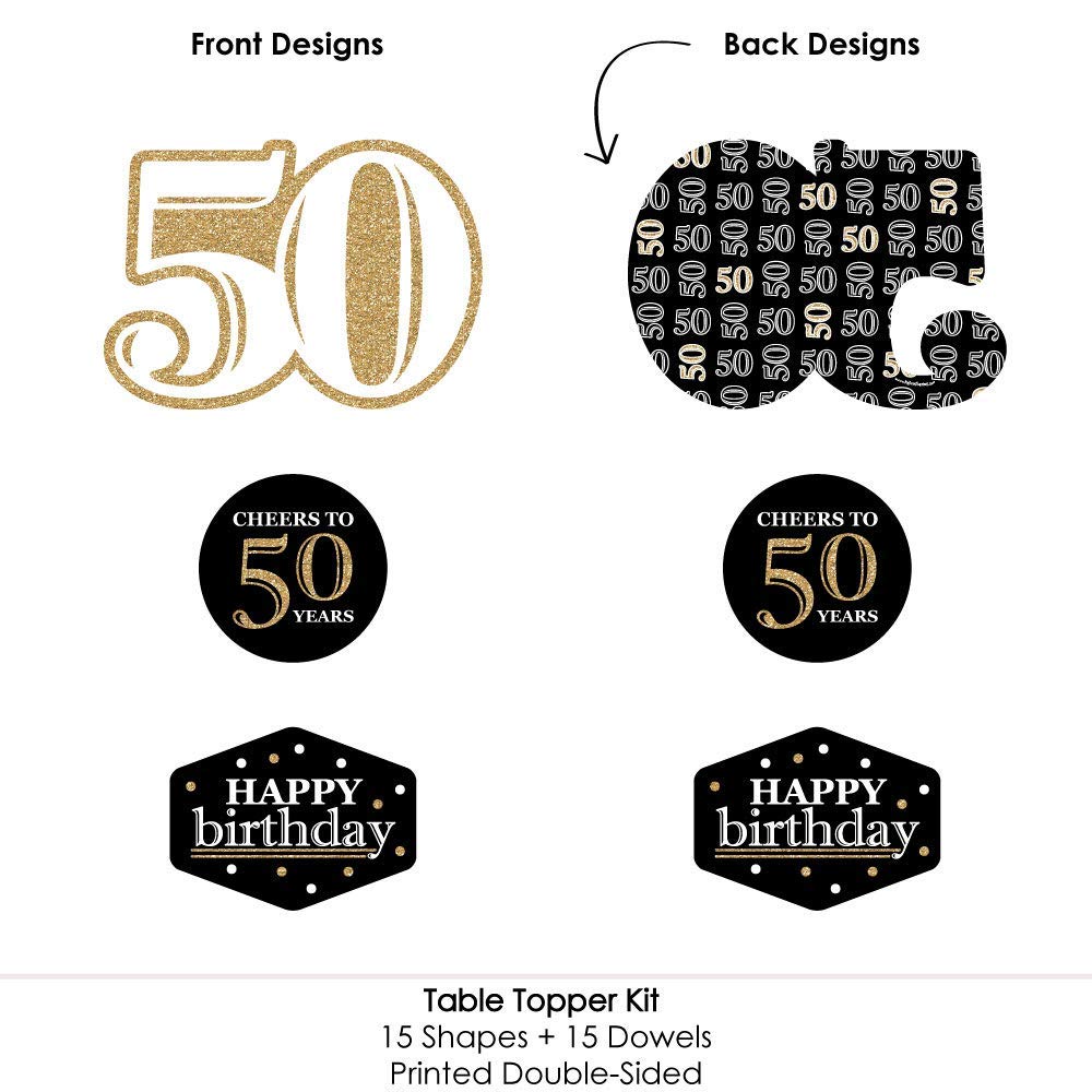 Big Dot of Happiness 50th Birthday Gold Centerpiece Sticks - 15 Piece Set