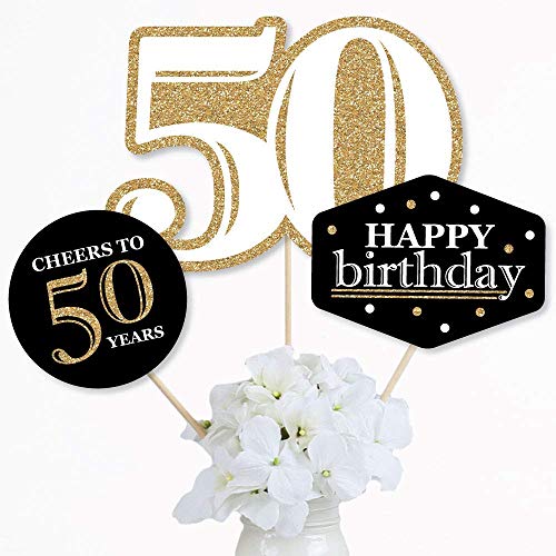 Big Dot of Happiness 50th Birthday Gold Centerpiece Sticks - 15 Piece Set