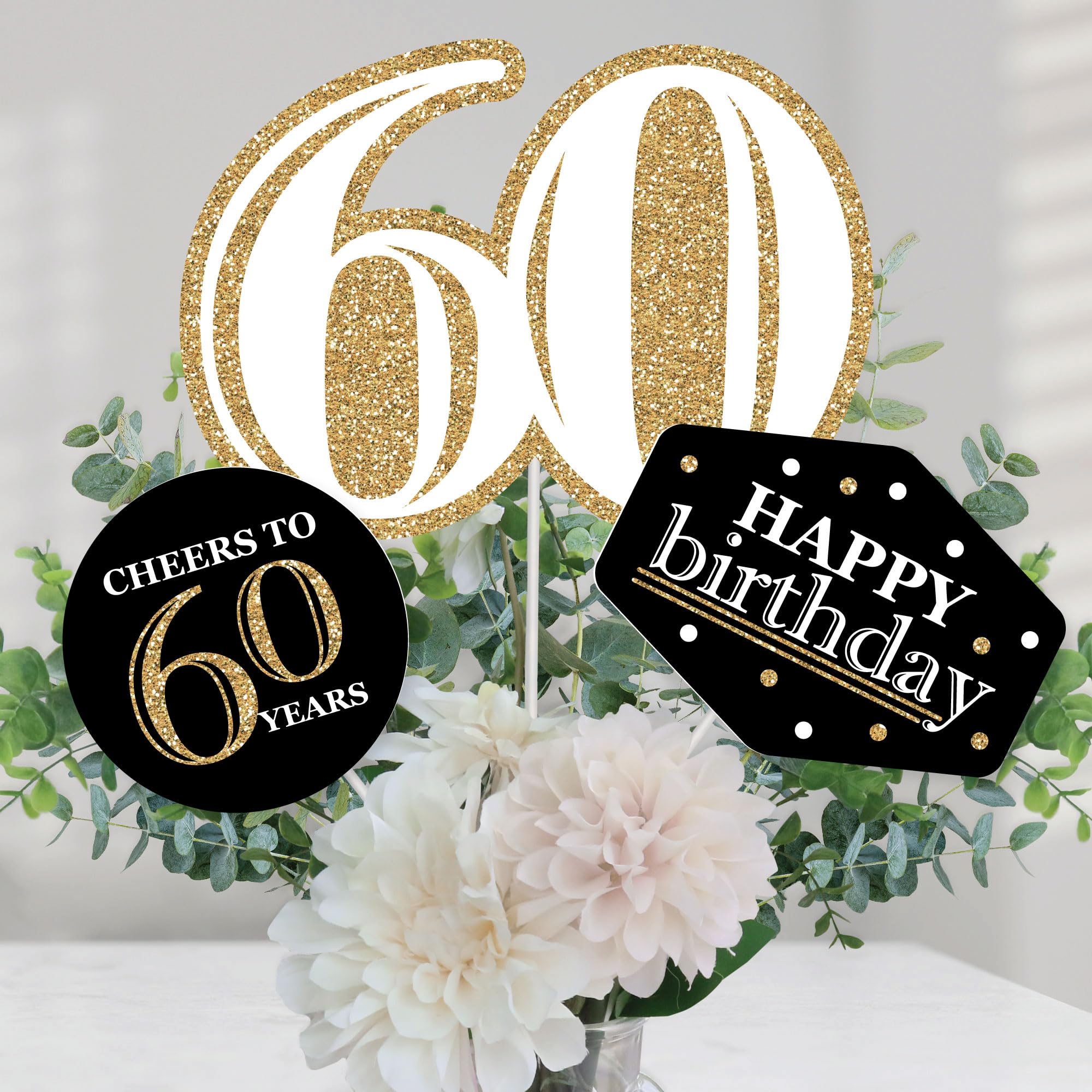 Big Dot of Happiness 60th Birthday Gold Centerpiece Sticks – Set of 15 Table Toppers