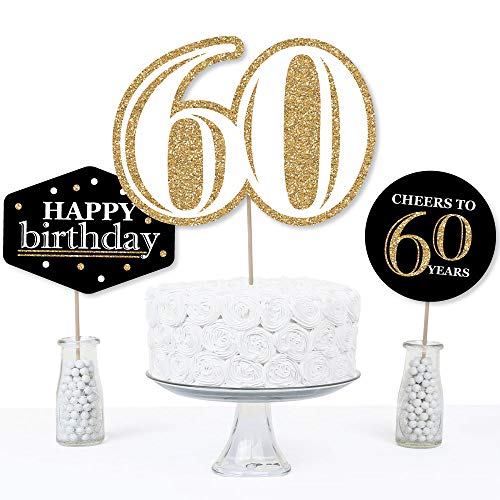 Big Dot of Happiness 60th Birthday Gold Centerpiece Sticks – Set of 15 Table Toppers