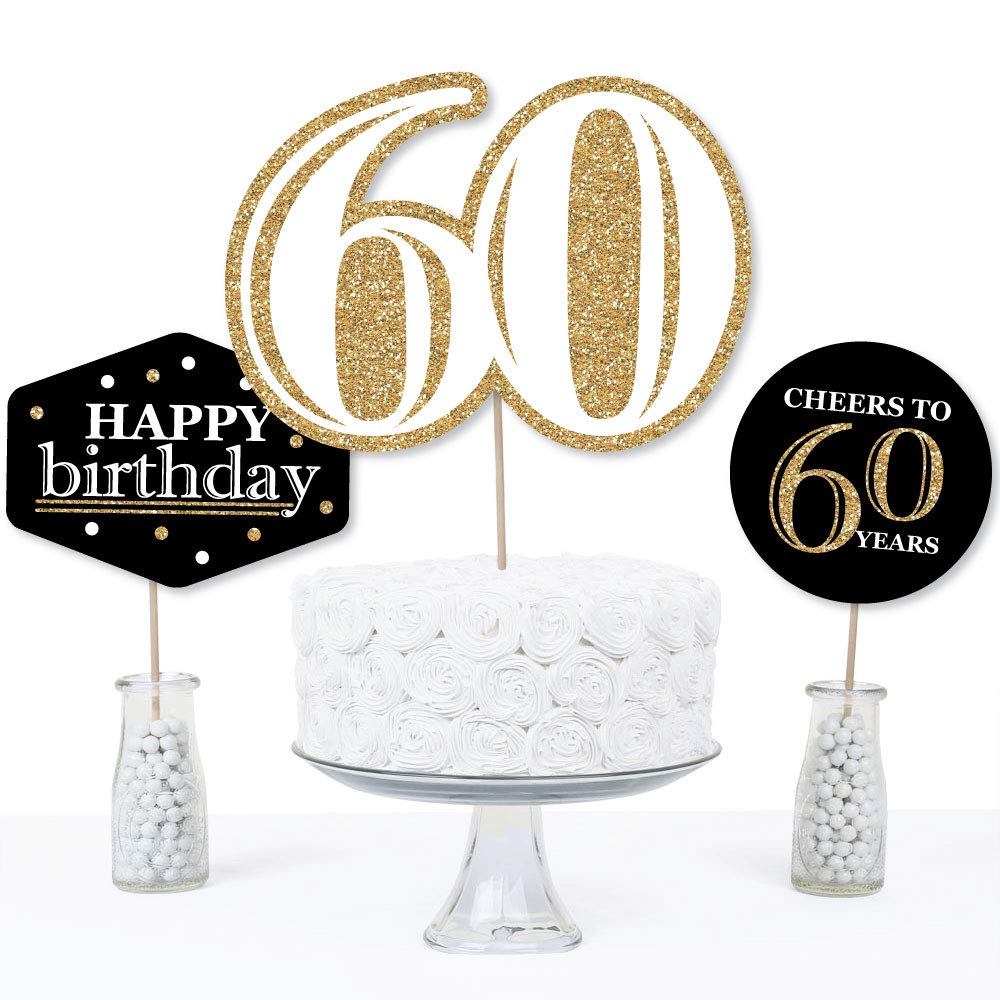 Big Dot of Happiness 60th Birthday Gold Centerpiece Sticks – Set of 15 Table Toppers