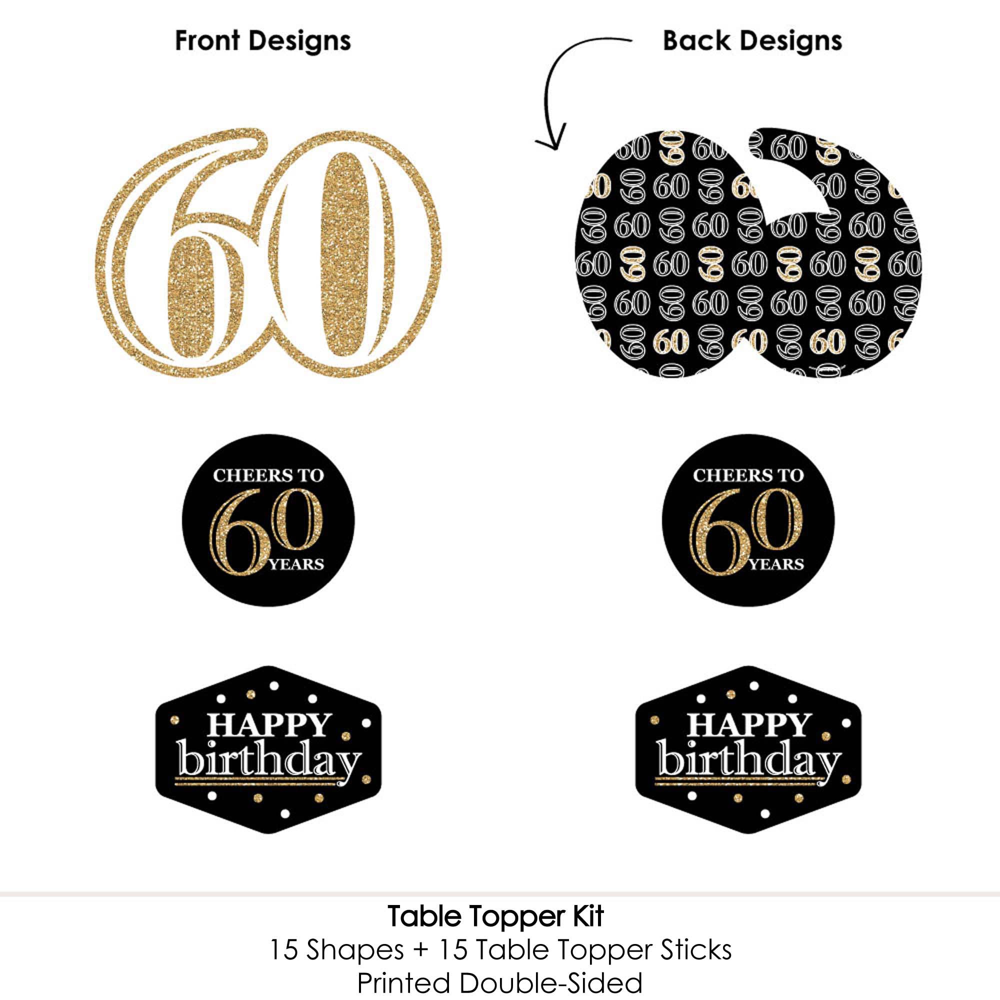 Big Dot of Happiness 60th Birthday Gold Centerpiece Sticks – Set of 15 Table Toppers